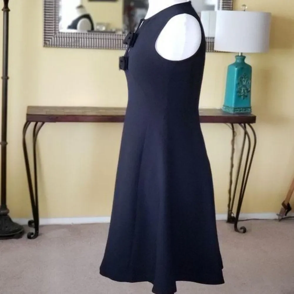 Kate Spade Fit & Flare Crepe Sleeveless Dress Bows Black Women's Size 2